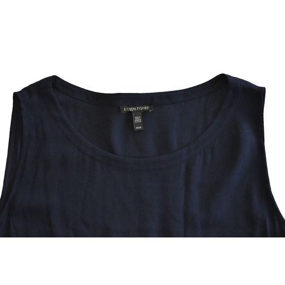 A8 Auth EILEEN FISHER Navy Asymmetrical High Low Hemline Sleeveless Dress Size M - Picture 4 of 4